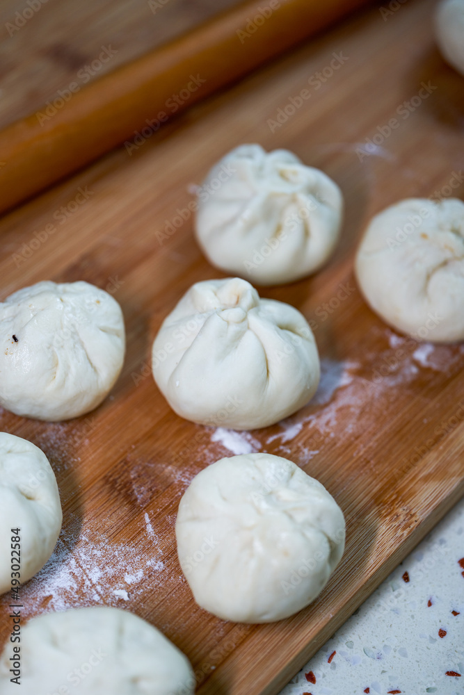 Finished fresh meat buns made in the kitchen