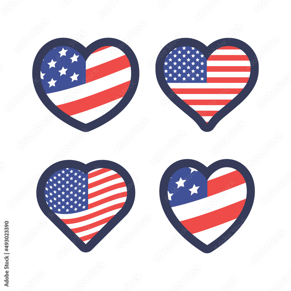United States flag in heart shape. USA national emblem. American love patriotic symbol. United States flag in heart shape. USA national emblem. American love patriotic symbol.