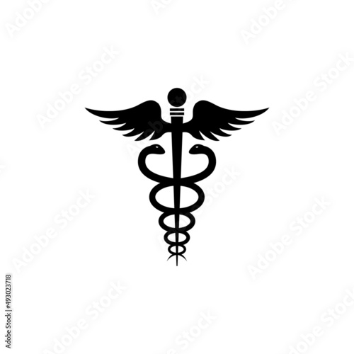 simple caduceus medical logo design, pharmacy symbol with snakes and wings illustration vector