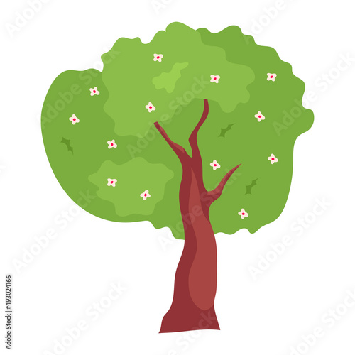 Tree with blooming branches semi flat color vector object. Full sized item on white. Park and forest. Element of nature preserve simple cartoon style illustration for web graphic design and animation