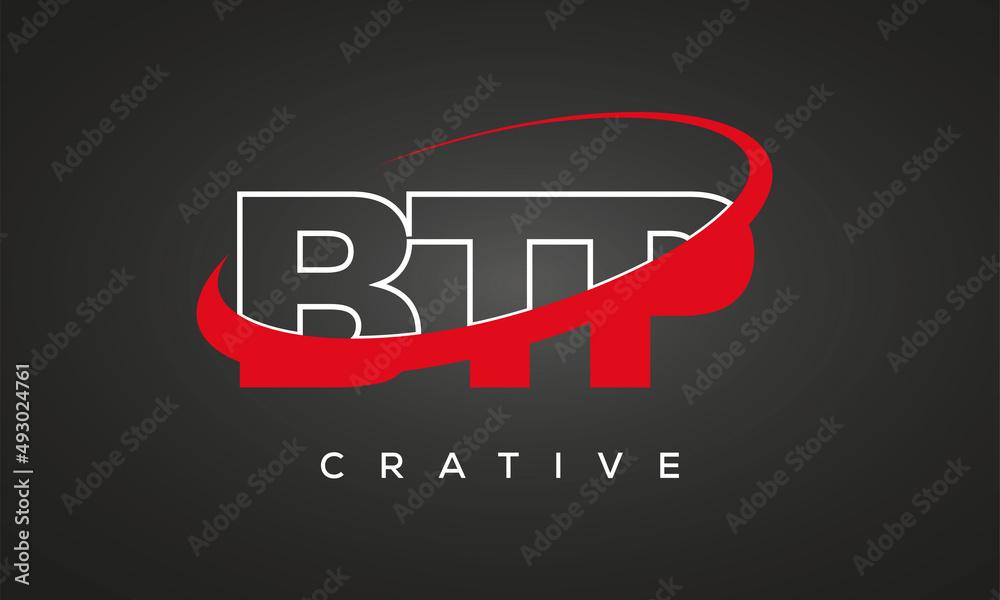 BTP creative letters logo with 360 symbol vector art template design