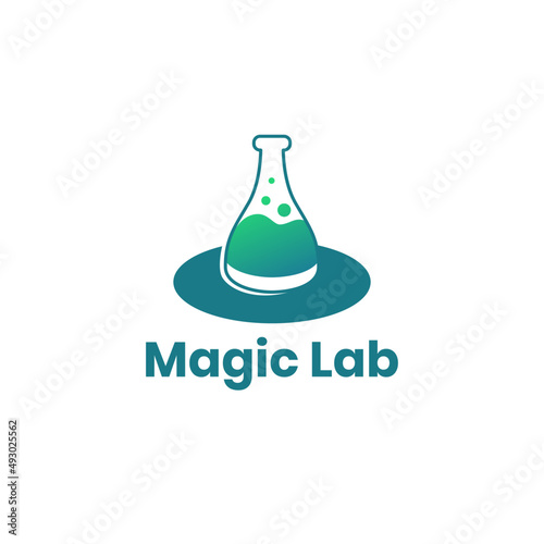 chemical lab and hat abstract logo design template vector illustration. magic hat and glass liquid logo for scientific, biology, and chemical