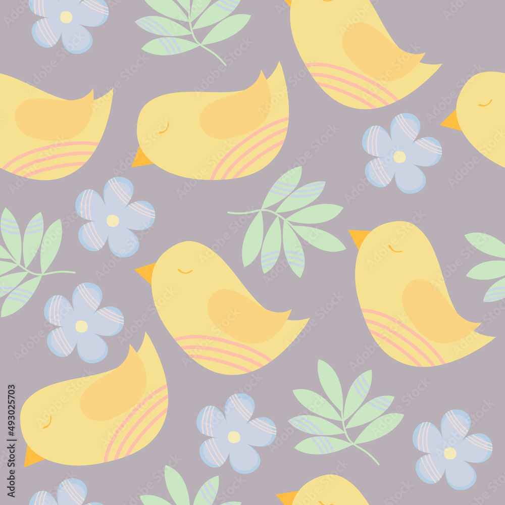 seamless pattern with bird, flowers and leaves seamless pattern with bird, flowers and leaves
