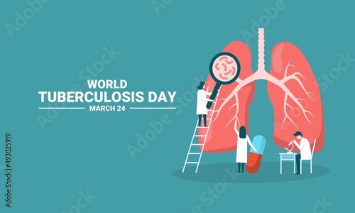 Vector illustration of World Tuberculosis Day, with the character of a tiny doctor treating the lungs.