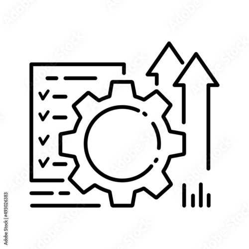 process management icon, optimization operation, fix strategy industry, transmission gear wheel, thin line web symbol on white background - editable stroke vector illustration.
