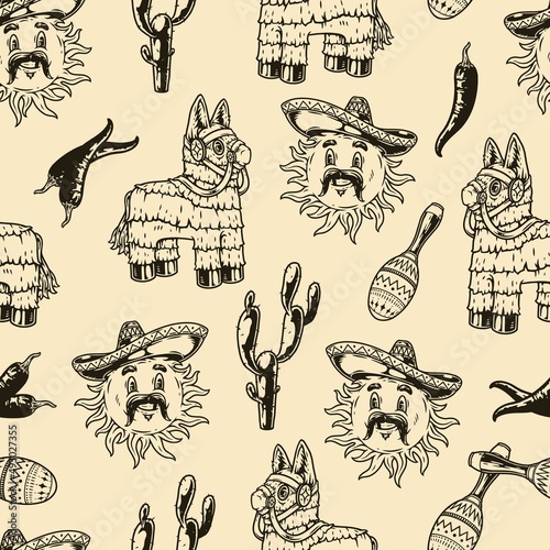 Pinata and sun vintage pattern