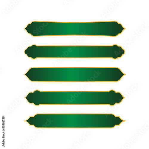 set of green islamic ribbon design, various blank islamic ribbon collection template vector