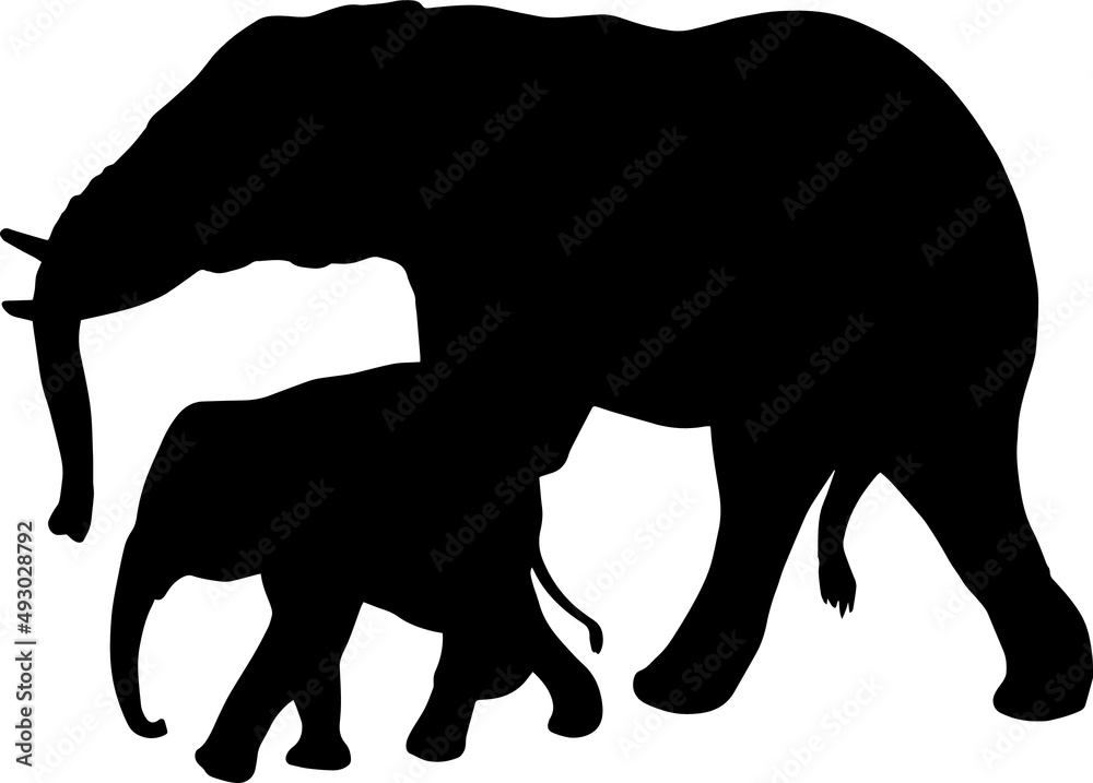 Mother With Baby Elephant Silhouettes Mother With Baby Elephant SVG EPS PNG