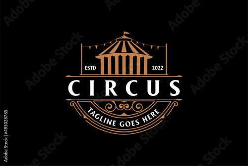 Vintage Retro Cirque Circus Tent Badge Label Emblem Sticker Logo Design Vector