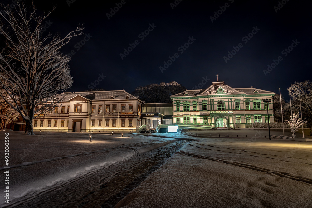 Naklejka premium 金沢・国立工芸館の雪の夜