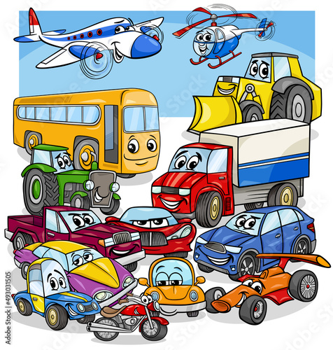 car and vehicles cartoon characters group