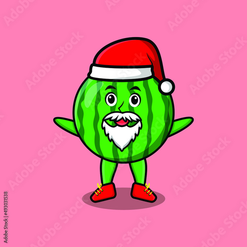 Cute Cartoon mascot character Watermelon santa claus character christmas in modern design style for t-shirt  sticker  logo element