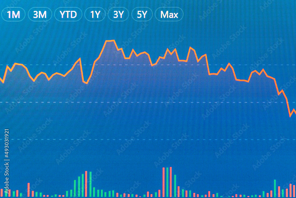 Obraz premium Crisis business finance curve blue background Investment, marketing crisis concept.Blurred image background.