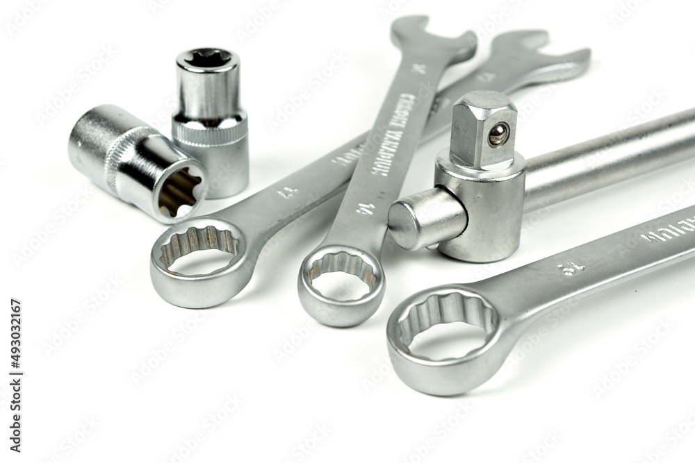 a set of professional tools for assembling connections using bolts and nuts