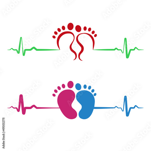 Baby footprint flat icon isolated on white background. Baby heartbeat. Child's sonogram. Design elements for nursery decor, photoshoot, family concepts, paediatrics. Vector illustration. EPS10.