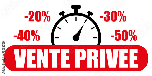 Vente privée. Icône rouge vectoriel avec réductions.