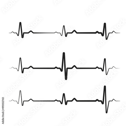 Set of black heartbeats isolated on white background. Electro-cardiogram, pulse of heart Design element for medicine, healthcare. Vector illustration. EPS10.