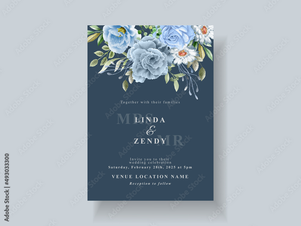 Beautiful blue flowers wedding invitation card template Stock Vector ...