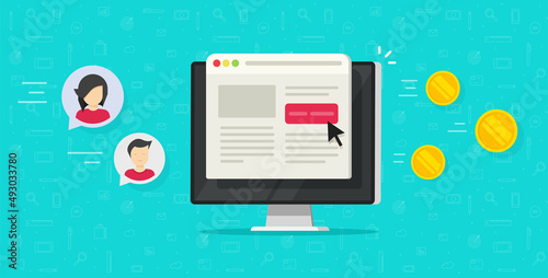 Website conversion marketing leads generation as digital revenue concept flat cartoon illustration, web site page performance on computer, seo optimisation idea, customer audience funnel