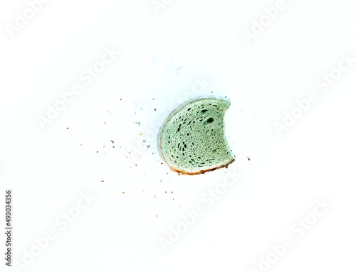 Piece of bread with crumbs in mold photo