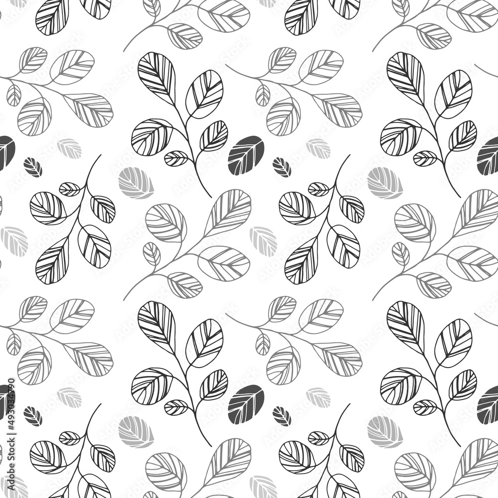 Vector monochrome seamless pattern of abstract plants. Graceful branches on a white background.
For printing on textiles and accessories.
