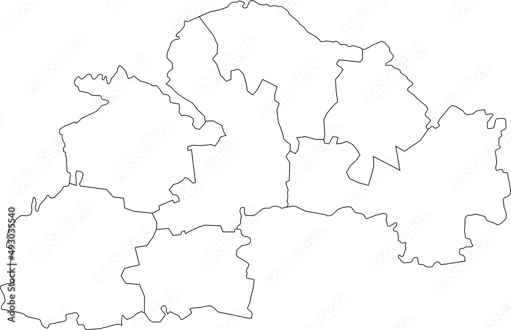 White flat blank vector map of raion areas of the Ukrainian administrative area of DNIPROPETROVSK (SICHESLAV) OBLAST, UKRAINE with black border lines of its raions