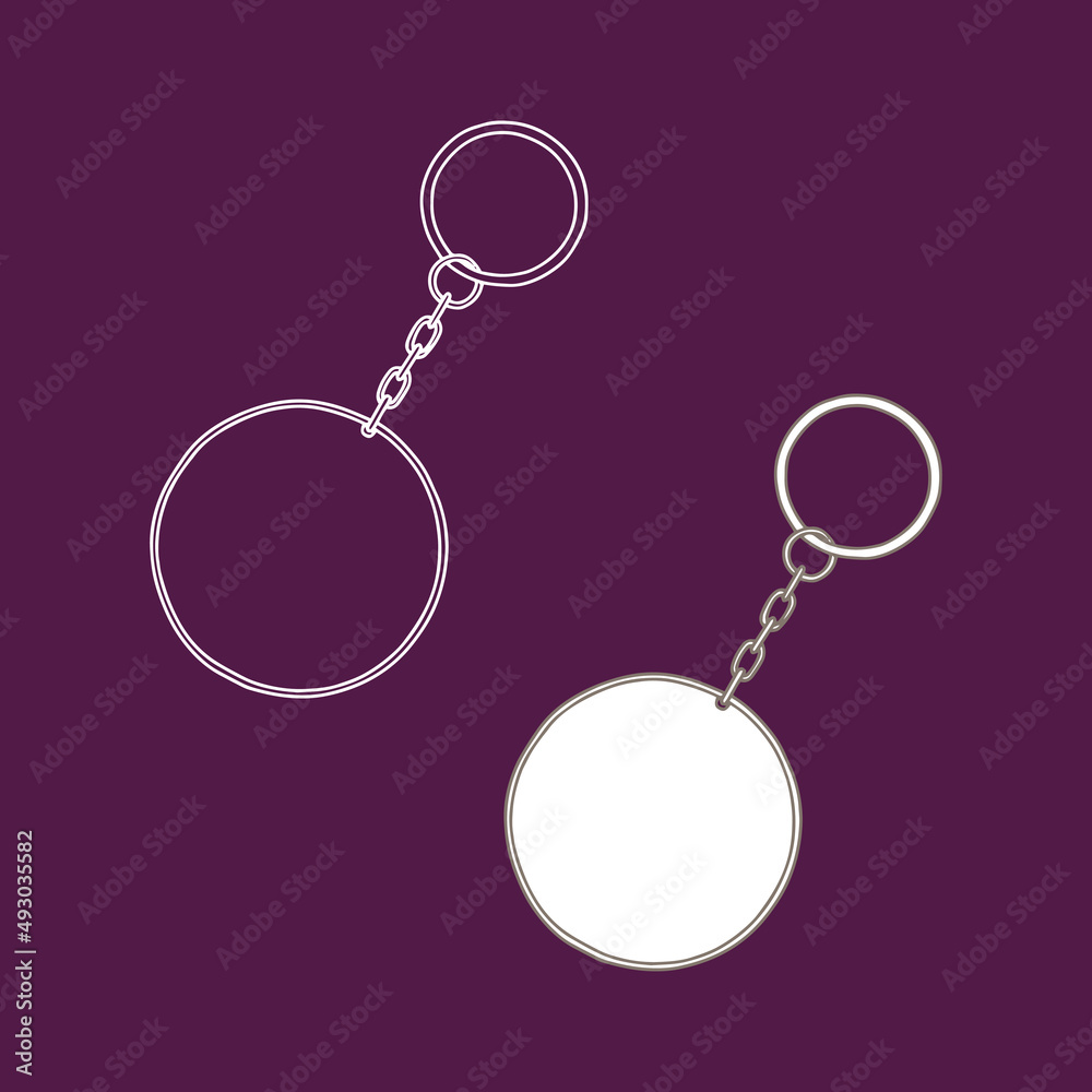 Linear keychain with empty space for your design. Round Keychain with Ring and Chain. Design Template, Mockup. Linear keychain with empty space for your design. Round Keychain with Ring and Chain. Design Template, Mockup.