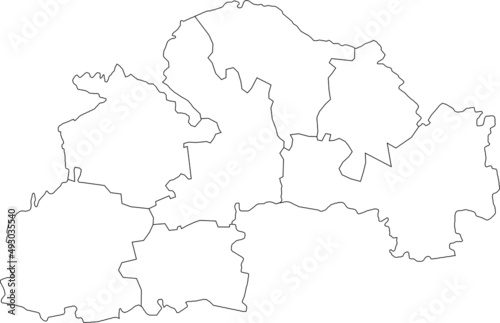 White flat blank vector map of raion areas of the Ukrainian administrative area of DNIPROPETROVSK  SICHESLAV  OBLAST  UKRAINE with black border lines of its raions