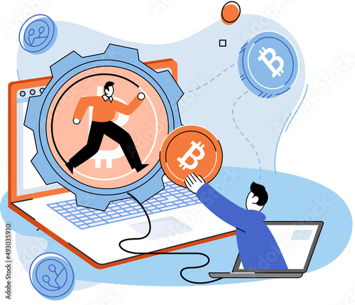 Cryptocurrency bitcoin mining metaphor Blockchain exchange platform. Cyber banking procedures, bitcoin trading, wallet. Ecurrency transactions. Digital currency, cryptocurrency market, hidden mining