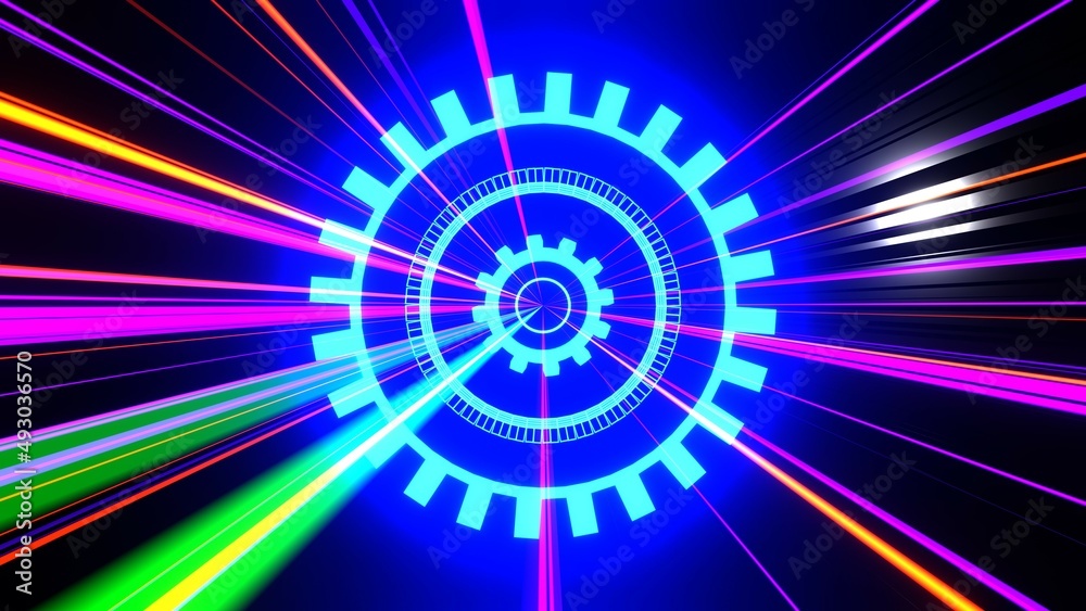 3D Render. Abstract neon lines move in space. Seamless VJ loop for ...