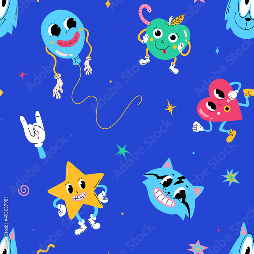 Seamless trendy pattern with traditional cartoon characters © helenreveur
