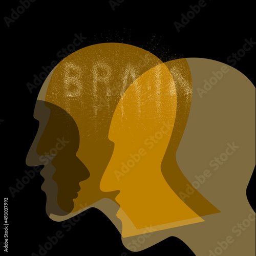 Schisophrenia, psychology concept, depressy, anxiety, loneliness, stress, brain, human emotion. Vector illustration.