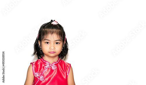 Angry child. Grumpy child on white background
