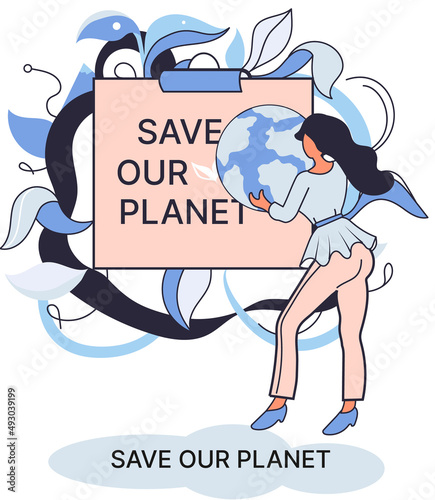 Save our planet ecological metaphor Earth day, love for native home. Sustainable gardening renewable energy. Caring for nature protecting environment stop air and water pollution, rational consumption