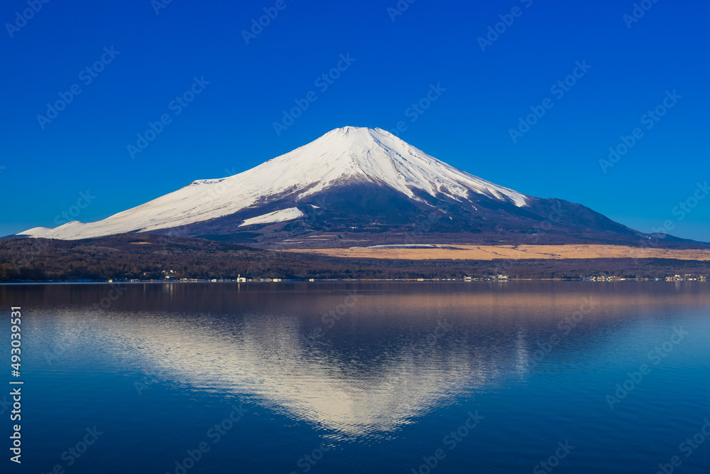 山中湖から眺める逆さ富士　冬景