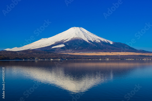 山中湖から眺める逆さ富士 冬景