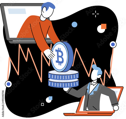 Cryptocurrency bitcoin mining metaphor Blockchain exchange platform. Cyber banking procedures, bitcoin trading, wallet. Ecurrency transactions. Digital currency, cryptocurrency market, hidden mining
