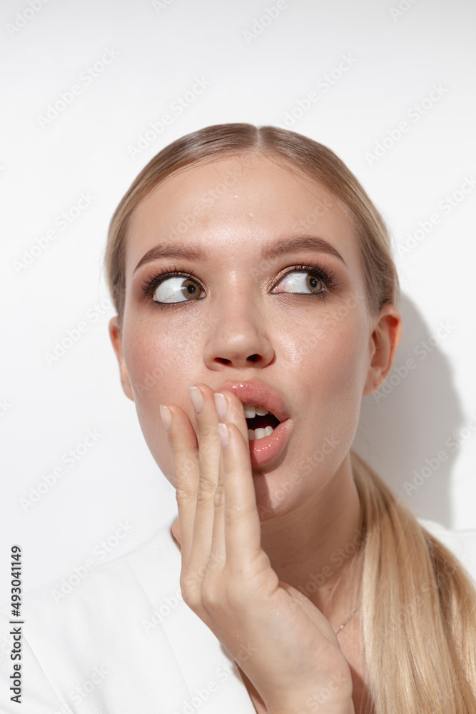 Emotional portraits of a beautiful girl with makeup and natural skin Emotional portraits of a beautiful girl with makeup and natural skin
