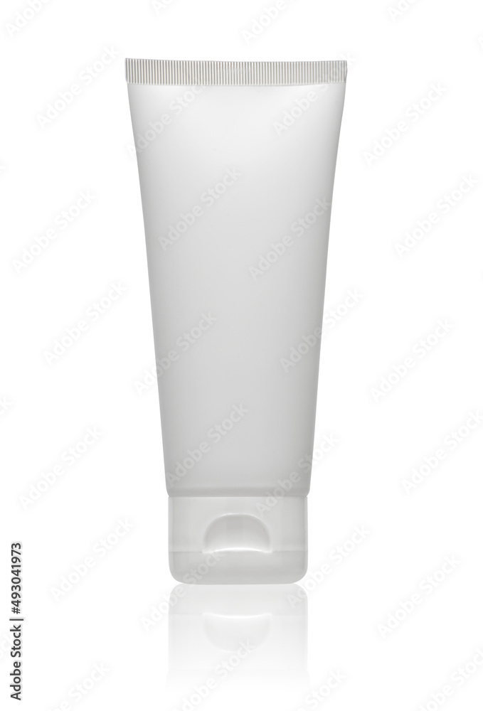 white plastic tube isolated on white and reflected on the base white plastic tube isolated on white and reflected on the base