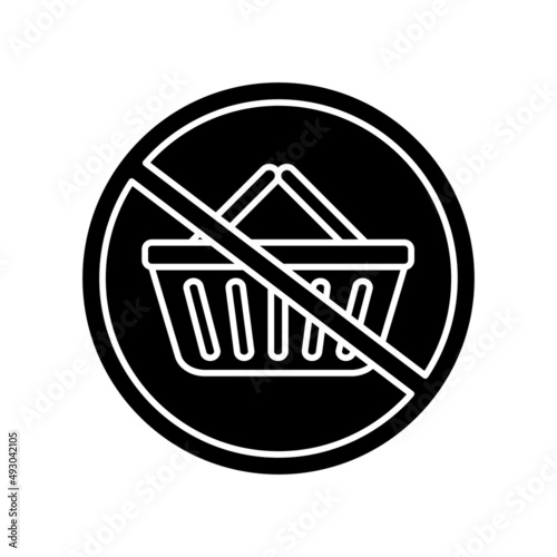 Buy less food products black glyph icon. Avoid overconsumption. Sustainable consumption. Grocery basket. Silhouette symbol on white space. Solid pictogram. Vector isolated illustration