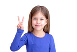 Smiling child showing sign V Victory