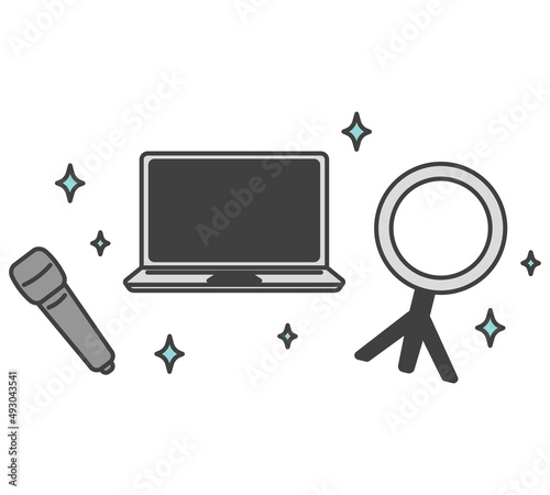 オンラインセミナー用の機材のイラスト素材