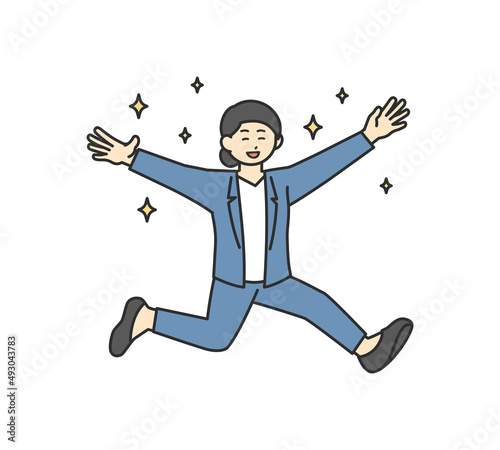ジャンプしているポジティブなビジネスパーソンのイラスト素材
