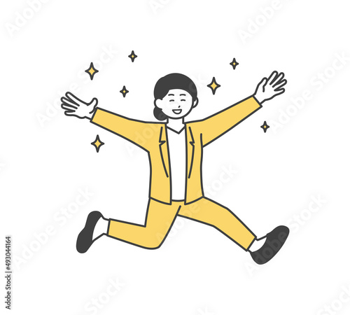 ジャンプしているポジティブなビジネスパーソンのイラスト素材