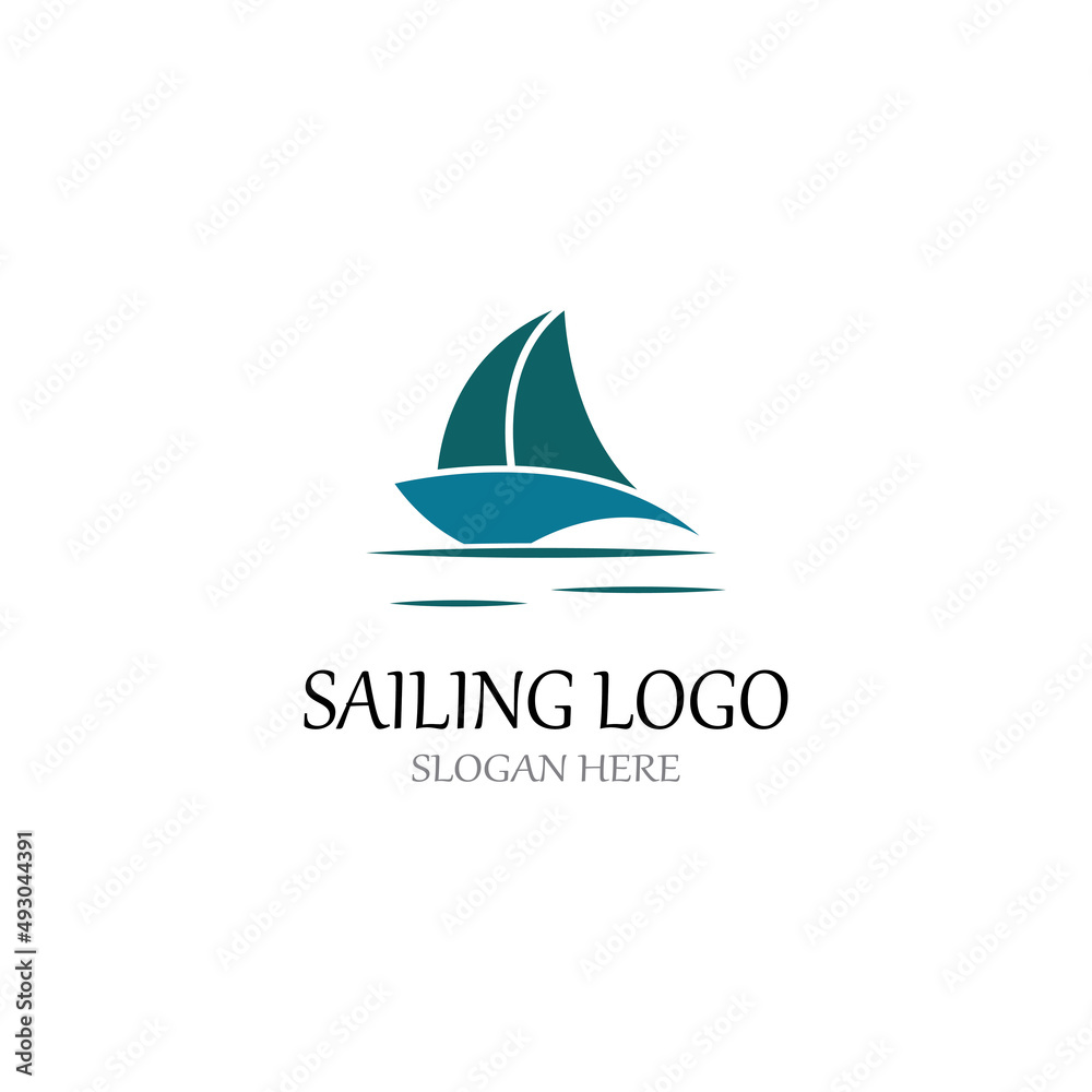 Sailboat or sailing boat logo with waves of waves. Using the logo icon design concept vector illustration template