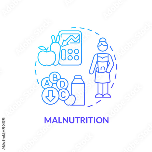 Malnutrition blue gradient concept icon. Undernutrition and starvation. Food security basic definitions abstract idea thin line illustration. Isolated outline drawing. Myriad Pro-Bold fonts used