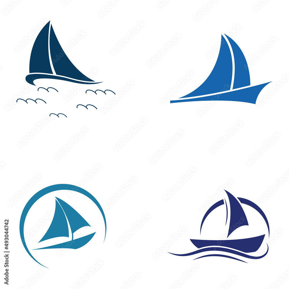 Sailboat or sailing boat logo with waves of waves. Using the logo icon design concept vector illustration template