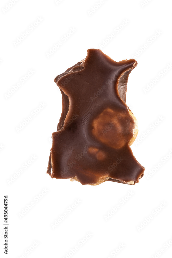 piece of chocolate with peanuts isolated on white background piece of chocolate with peanuts isolated on white background