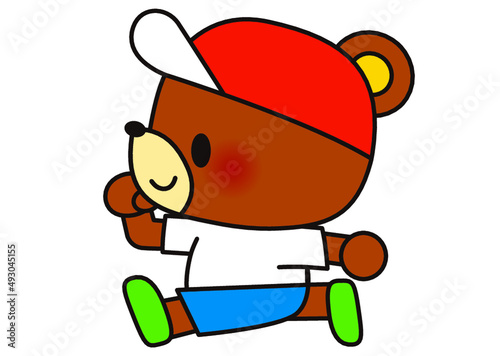走る,運動会,体育祭,動物,クマ,リレー,体育,運動,体操服,徒競走,人物,学校,かけっこ,帽子,学校行事,かわいい,イラスト,素材,単体
