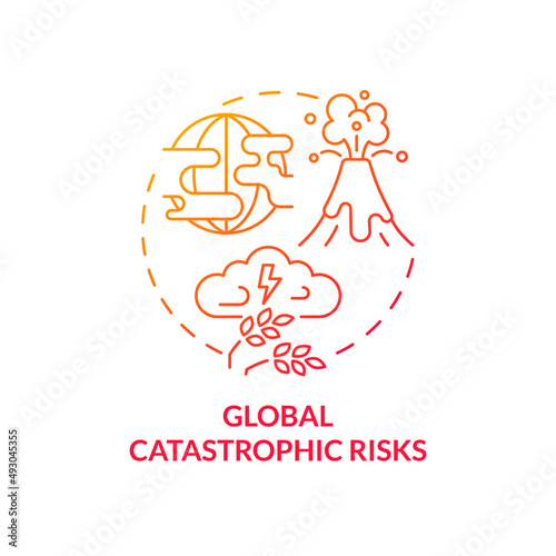 Global catastrophic risks red gradient concept icon. Nature disaster. Risks to food security abstract idea thin line illustration. Isolated outline drawing. Myriad Pro-Bold fonts used